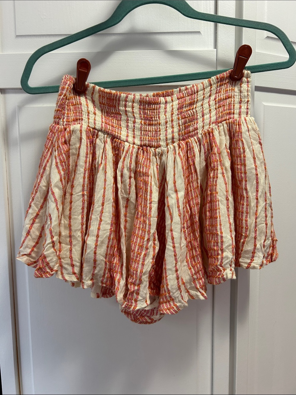 Free People Women's Smocked Waist Cream & Orange Striped Shorts